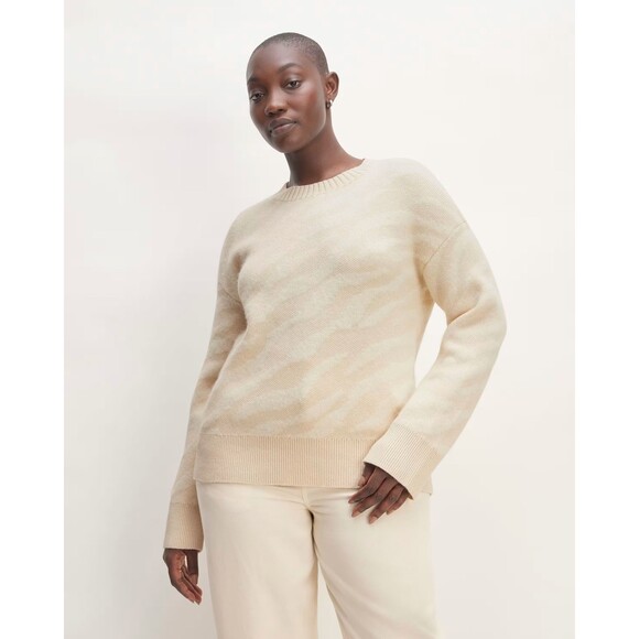 Everlane Alpaca Tiger Stripe Sweater | Sustainable Cream Animal Print Size M - Picture 1 of 8